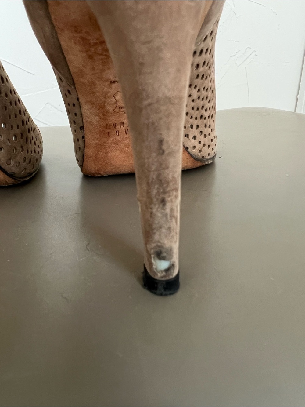 Stuart Weitzman Taupe Suede Perforated Peep-Toe Ankle Boots - Picture 6 of 9